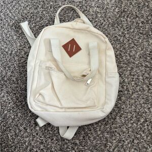 Cream and Brown Casual Backpack with Leather Accents